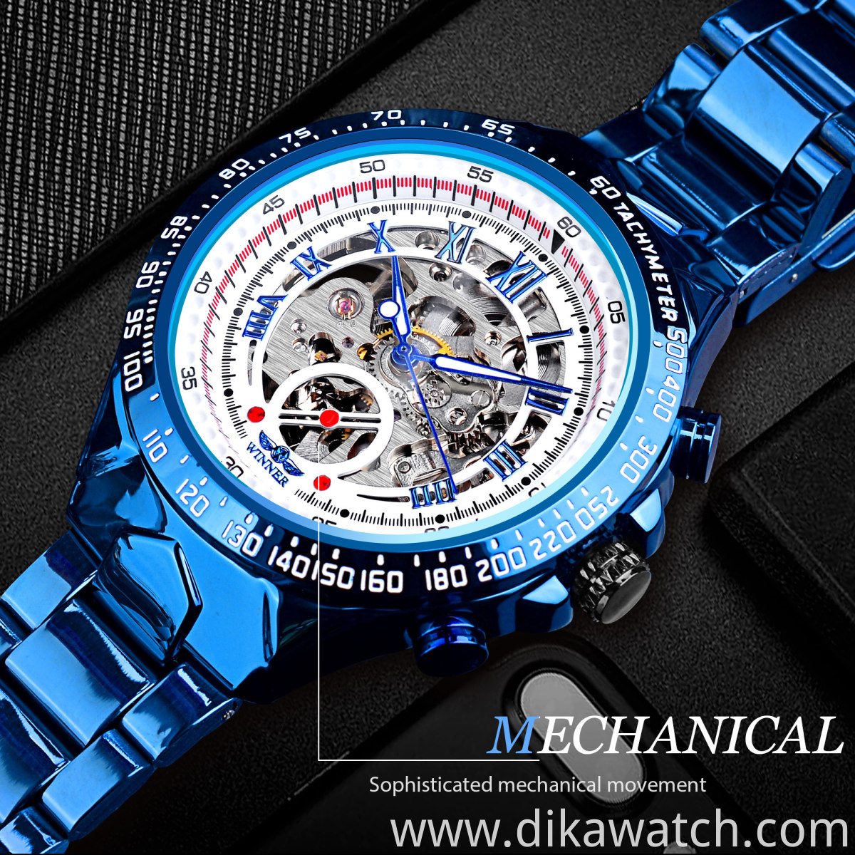 Winner New Fashion Automatic Mens Watches Luxury Mechanical Wristwatches Hollow Watch With Stainless Steel Blue Design watch